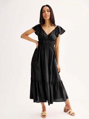 Nine West Black Flutter Sleeve Maxi Dress XL